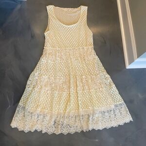 Anthropologie A'reve Cream Crochet Lace Tiered Sleeveless Scoop Neck Dress XL